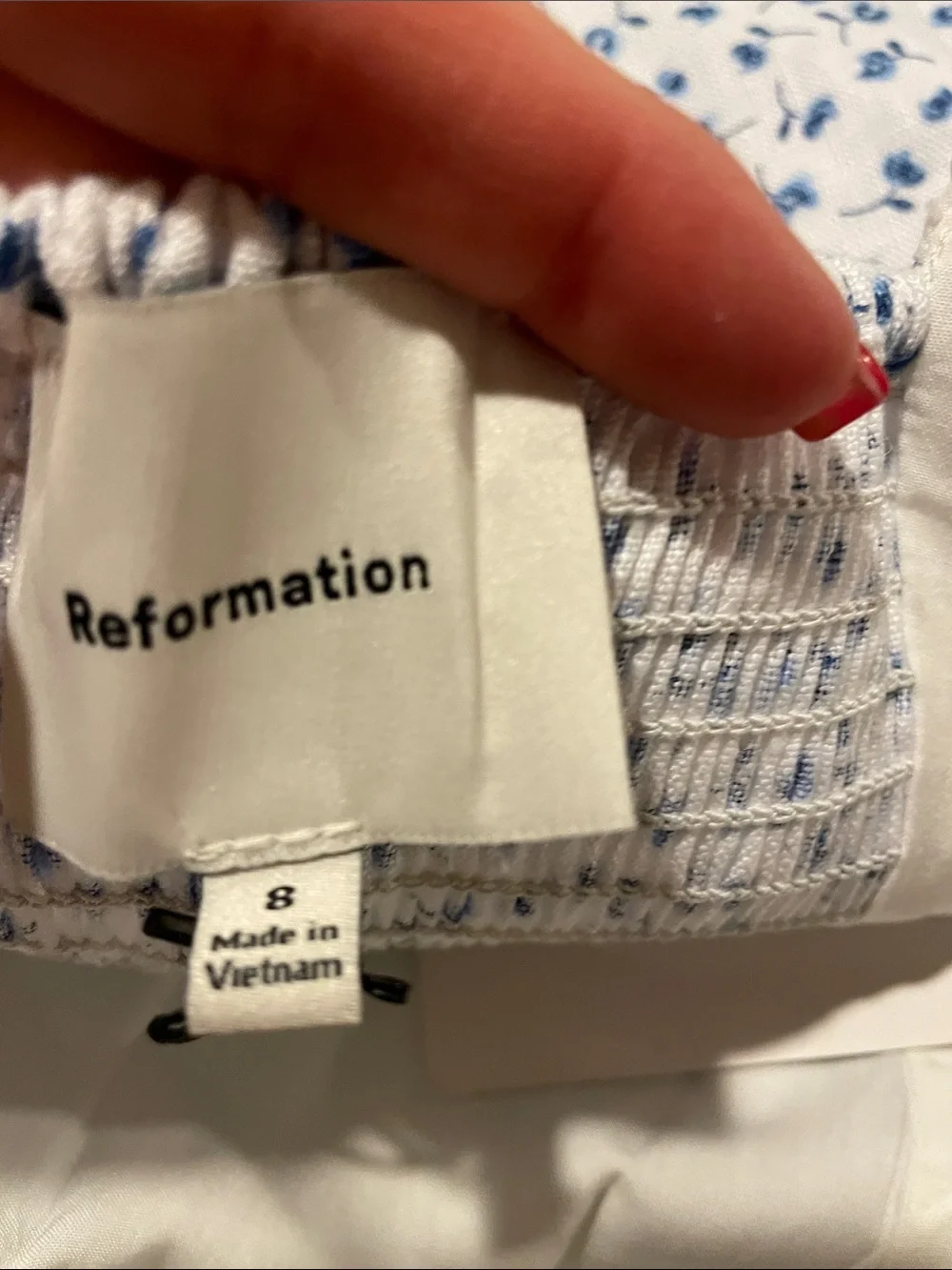 Reformation White Puff Sleeve Blouse with Blue Floral Print